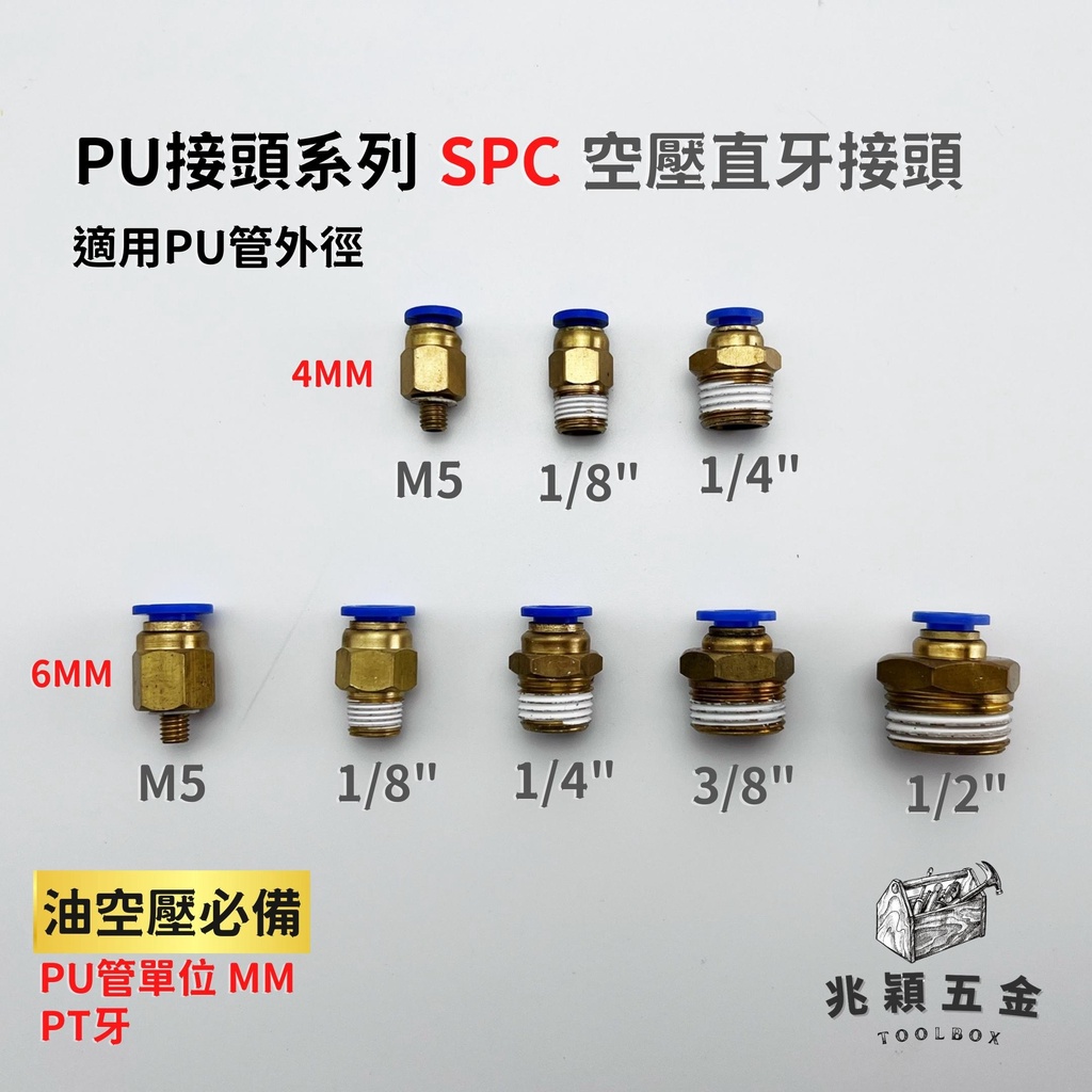 【兆穎五金】PU SPC 省力快速接頭 4mm 6mm 8mm 10mm 12mm 風管 氣管 PU管 尼龍管 直牙接頭