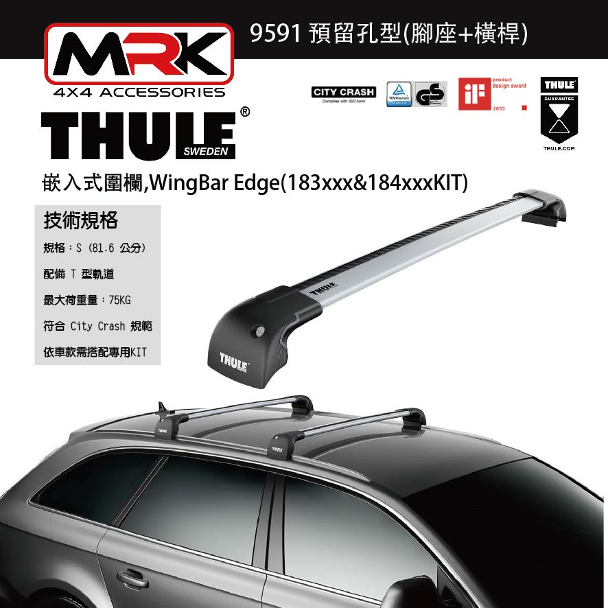 【MRK】Thule 9591 銀色 嵌入式圍欄,預留孔型(腳座+橫桿) 不含KIT WingBar Edge