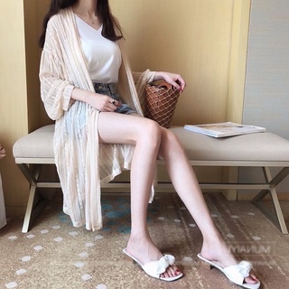 韓版女裝春夏蕾絲緹花超美防曬罩衫/全新杏色