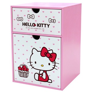 《熊兔的店 》正版授權 KT-0663 木製 Hello Kitty 直式兩抽置物盒 收納盒