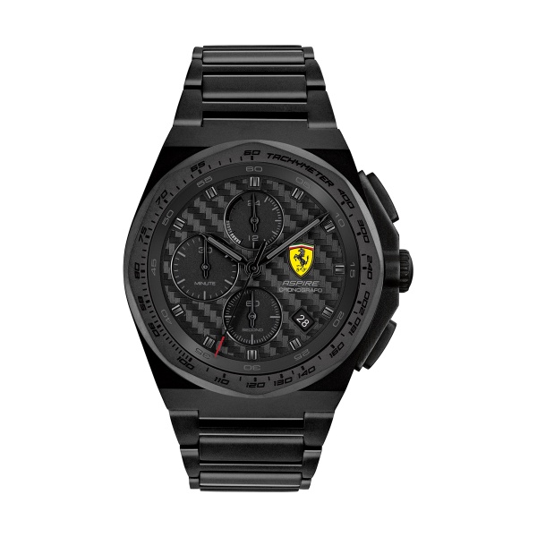 【Ferrari 法拉利】ASPIRE精緻編織紋角框時尚鋼帶腕錶-玄木黑/FA0830794/台灣總代理公司貨享兩年保固