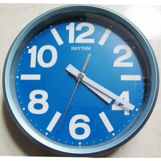 【神梭鐘錶】RHYTHM CLOCK 日本麗聲時尚天藍色大數字靜音用石英圓掛鐘.座鐘 型號：CMG890GR04