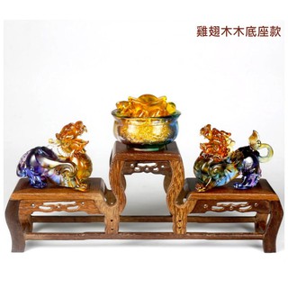 (雞翅木底座款)古法琉璃貔貅 琉璃聚寶盆 招財聚財風水擺件 黃水晶元寶擺件 開業開店禮品贈禮