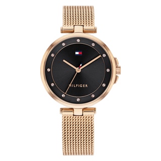 Tommy Hilfiger 時尚黑玫瑰金晶鑽素面不鏽鋼米蘭帶女錶 32mm TH700117 台灣公司貨保固2年