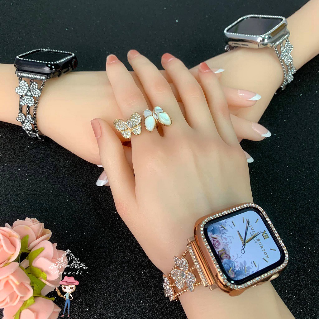 現貨24h寄出 Apple Watch 三葉草錶帶 錶鍊 花朵鑲鑽 優雅時尚款 蘋果手錶錶帶♥愛呀！莉奈