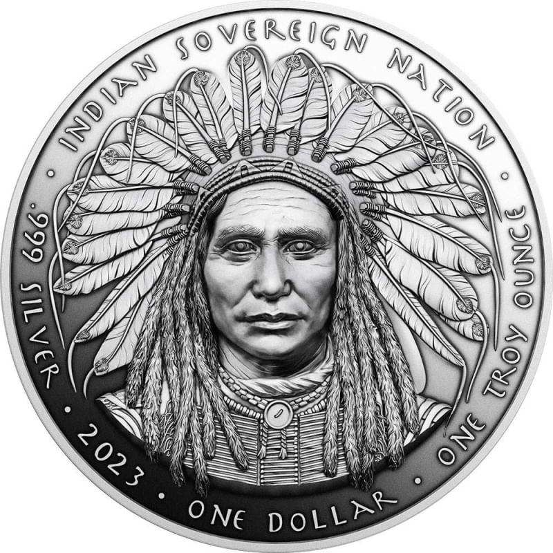 [白銀之手]&lt;預購&gt;2023美國印第安高浮雕銀幣3-印地安酋長瘋馬精鑄銀幣4850