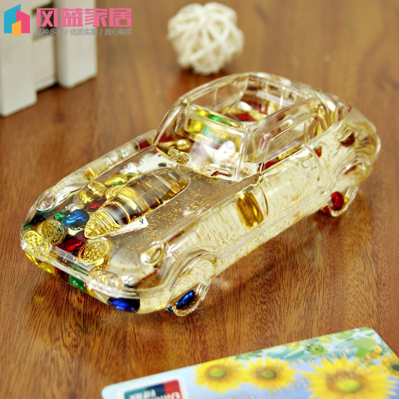 【黑色革新】入油 水晶筆筒 汽車心幣造型