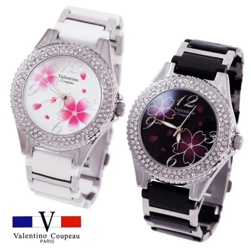 【Valentino Coupeau】范倫鐵諾 櫻花紛飛晶鑽框陶瓷 不鏽鋼帶女錶💎全新正品公司貨