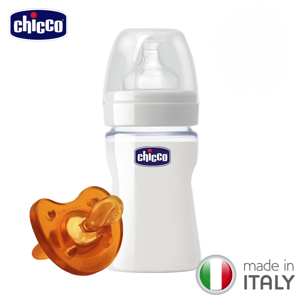 chicco-舒適哺乳-拇指型安撫奶嘴(小)+矽膠玻璃小奶瓶150ml(裸裝)