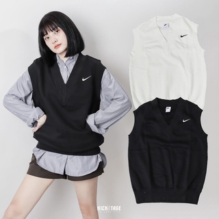 NIKE W NSW FLEECE 奶白色 刺繡小勾 V領 內刷毛 韓版 學院風 背心 女款【DQ6760-010】