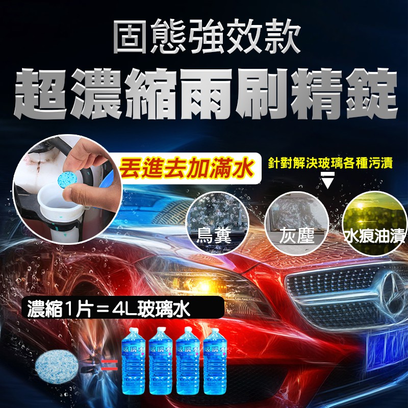 【隔日到貨免運費！去污力強 不留水痕】超濃 雨刷 清潔 發泡片 發泡錠 汽車用品 洗車精 玻璃水 雨刷精發泡錠 玻璃清洗