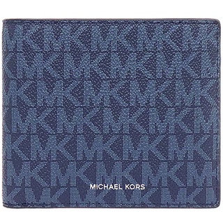 【Michael Kors】藍色PVC滿版LOGO防刮皮革零錢袋短夾