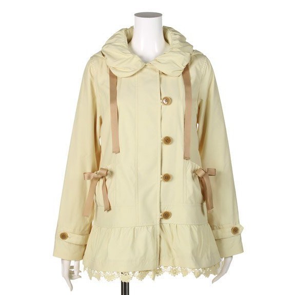 日本大牌 LEST ROSE 鵝黃色蕾絲綁帶風衣(年末出清2899)