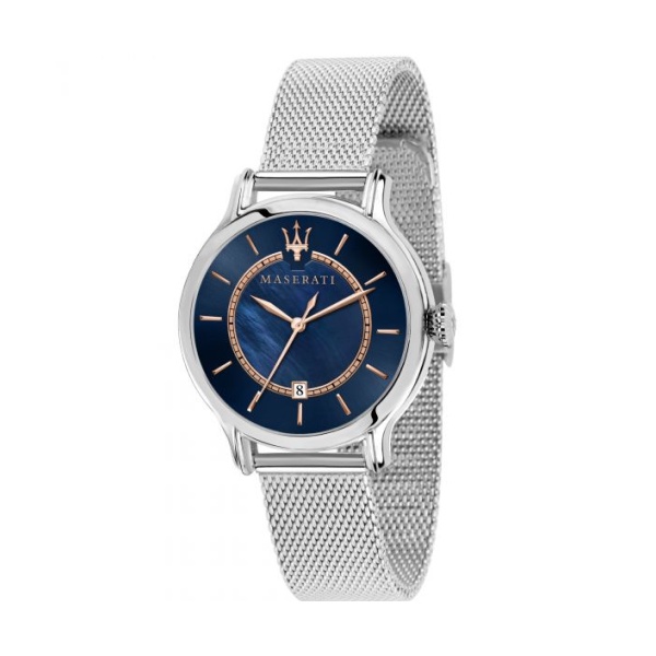 【Maserati 瑪莎拉蒂】EPOCA珍珠貝母三針米蘭腕錶-銀藍系/R8853118507/台灣總代理公司貨享兩年保固