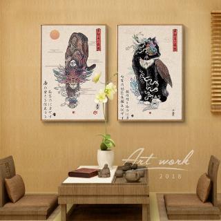 實木框畫 日式風格餐廳牆面裝飾畫 和風浮世繪掛畫 居酒屋壁畫創意 個性家居軟裝 客廳沙發背景墻掛畫 玄關掛畫
