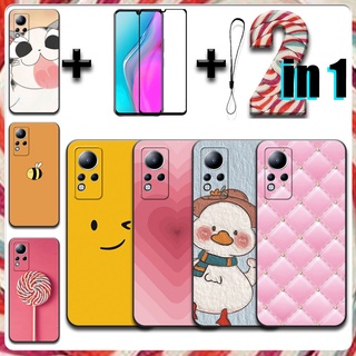 2 合 1 Infinix Note 11 保護殼帶鋼化玻璃陶瓷螢幕保護膜女孩
