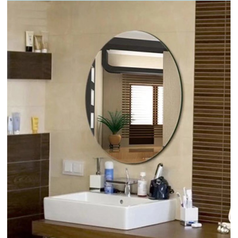 北歐風🌼浴室圓鏡子 🌼 浴室鏡 子壁掛自粘 貼墻 橢圓鏡 衛生間 廁所梳妝 免打孔 簡約無框洗手鏡