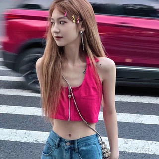 ins美式朋剋辣妹炸街派對風弔帶牛仔背心女性感純慾短款露臍上衣 女生衣著 辣妹上衣 歐美女裝NANA Studio