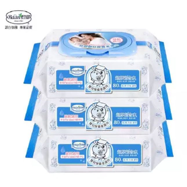 【Baan 貝恩】全新配方嬰兒保養柔濕巾（80抽X3包/袋）超商取貨最多2袋