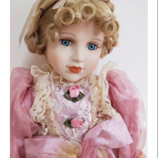 古董娃娃陶瓷洋娃娃/眼角血絲/金髮藍眼大美人
