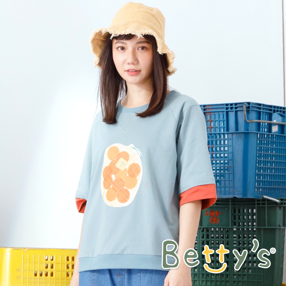 betty’s貝蒂思(11)拼布橘子印花T-shirt(暗海綠)