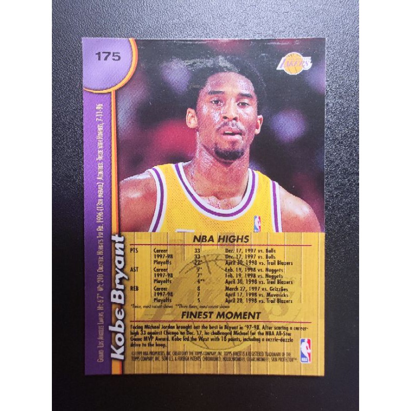 1998-99 Topps Finest Kobe Bryant #175 Los Angeles Lakers | 蝦皮購物
