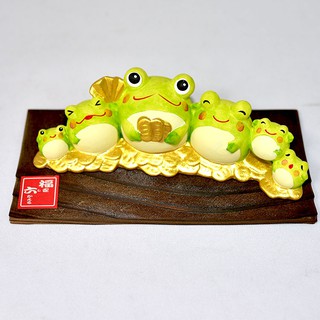 幸福六 福青蛙 吉祥物 開運擺飾 陶製 龍虎作 日本正版 ef267