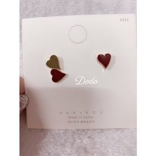 韓系 不對稱紅心耳環