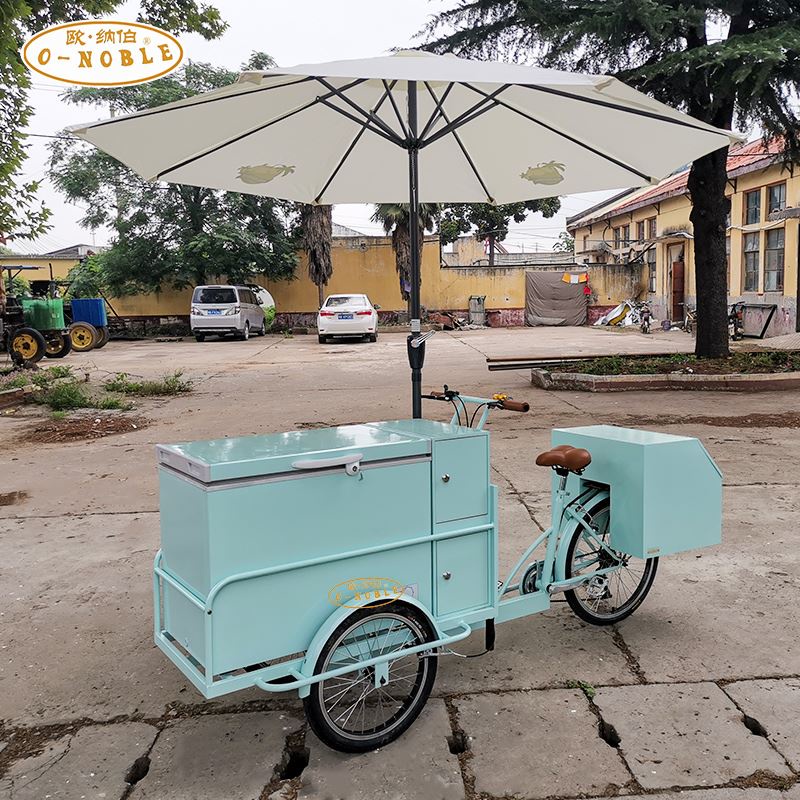 【優品上新】歐納伯霜淇淋自行車小型帶冰柜腳踏車移動冷飲站倒騎人力三輪車