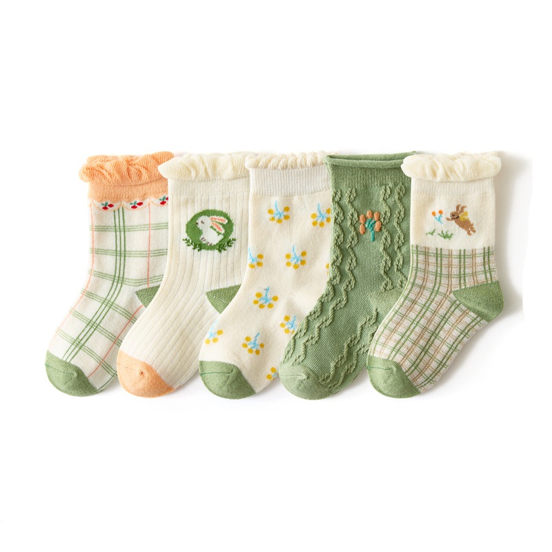 大唐襪業 D593兒童襪子文藝復古中大童棉質中筒襪立體提花柔軟寶寶襪子