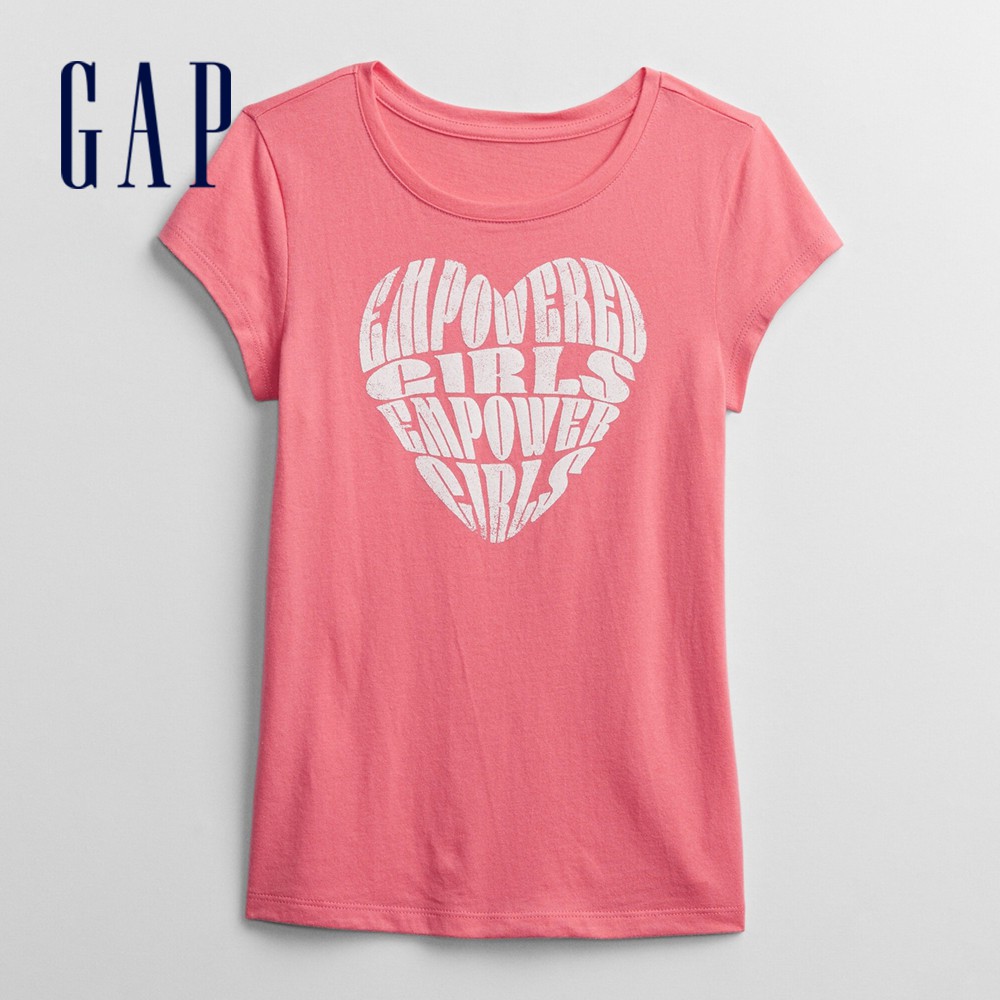 Gap 女童裝 創意印花透氣短袖T恤-粉紅印花(676991)