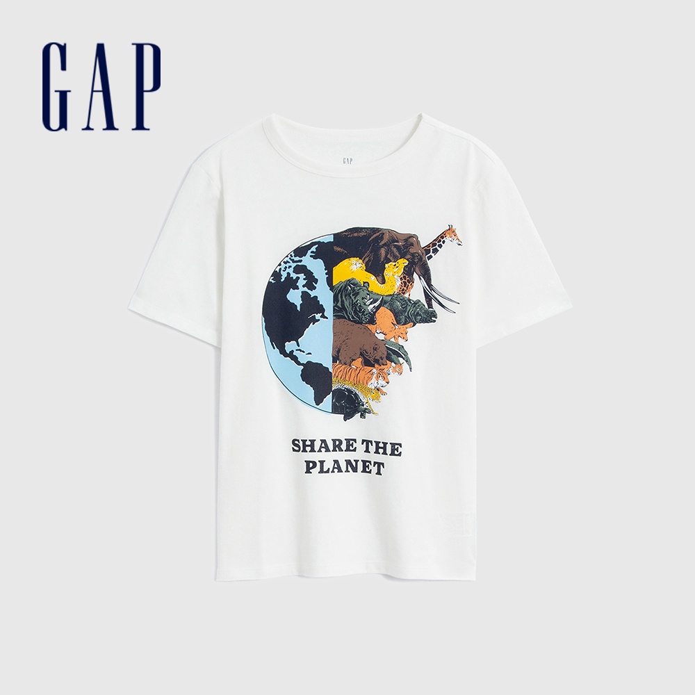 Gap 男童裝 純棉Logo/印花寬鬆短袖T恤-白色(825594)