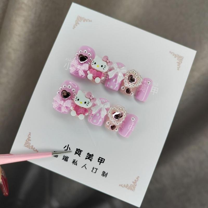 Diy 新款三麗鷗 Hello Kitty 卡哇伊卡通娃娃手工製作立體指甲貼動漫玩具女孩玩具