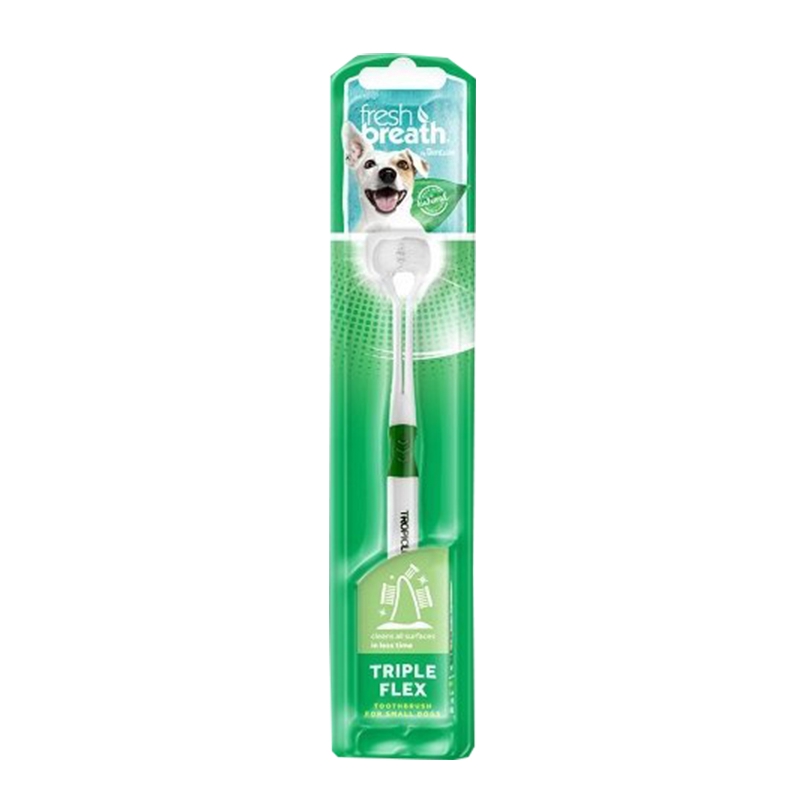 美國Fresh breath 鮮呼吸-0217三刷頭牙刷(S 小型犬適用) 全面清潔口腔中的細縫 犬貓都適用