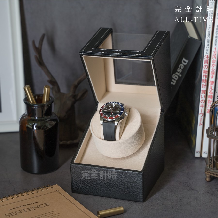 【AllTime】純粹極黑荔枝紋皮革單入手錶收藏盒 (自H0BW) 上鍊盒 手錶盒 搖錶器 收納盒 自動上鍊盒 錶盒