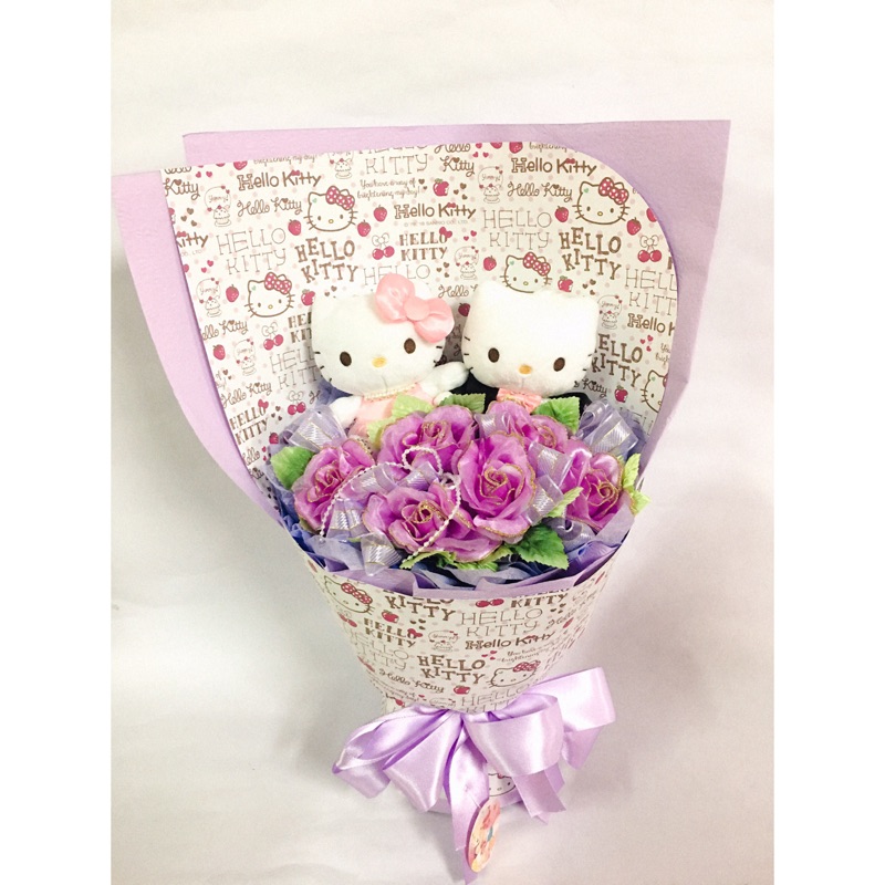 三麗鷗授權Hello kitty 與丹尼爾緞帶花束 七夕 情人節 情人節禮物 求婚 禮物 生日禮物