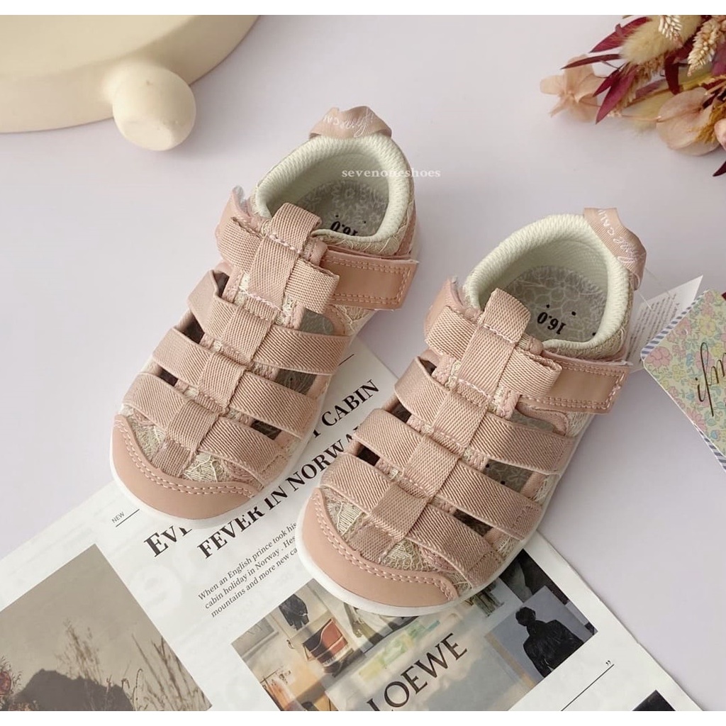 7+1童鞋(E488粉色)日本品牌IFME 中童 機能輕量水涼鞋 玫瑰香檳 細緻蕾絲18CM