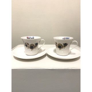 大頭狗咖啡杯 兩個一組 含盤子 兩個杯子兩個盤子