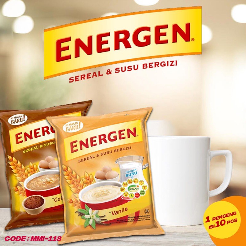 Energen sereal rasa kacang hijau, jahe, coklat dan vanila
