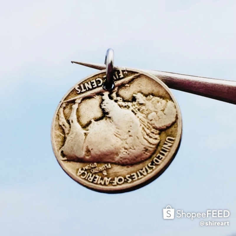 古董老硬幣 印第安酋長 5美分野牛 goro's風格真實硬幣吊墜 耳環項鍊 手作材料
