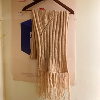 粉膚色編織造型麻花針織圍巾 毛圍巾