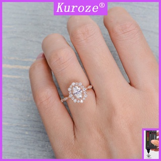 Kuroze 18K 玫瑰金戒指莫桑石白金彩色橢圓形鑽石訂婚戒指