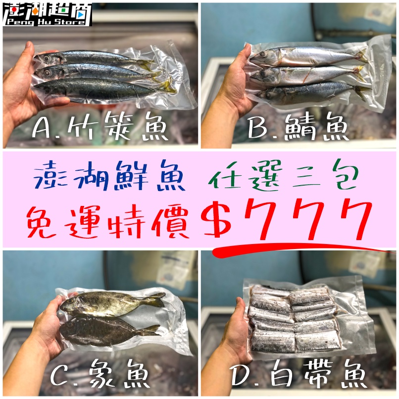 [澎湖超商免運]澎湖 竹筴魚/鯖魚/象魚/白帶魚★任選3包含運特價777 ★任選4包含運特價888