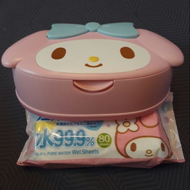 《現貨實拍一個》日本正版 三麗鷗 美樂蒂造型濕紙巾盒 內附80抽濕紙巾一包