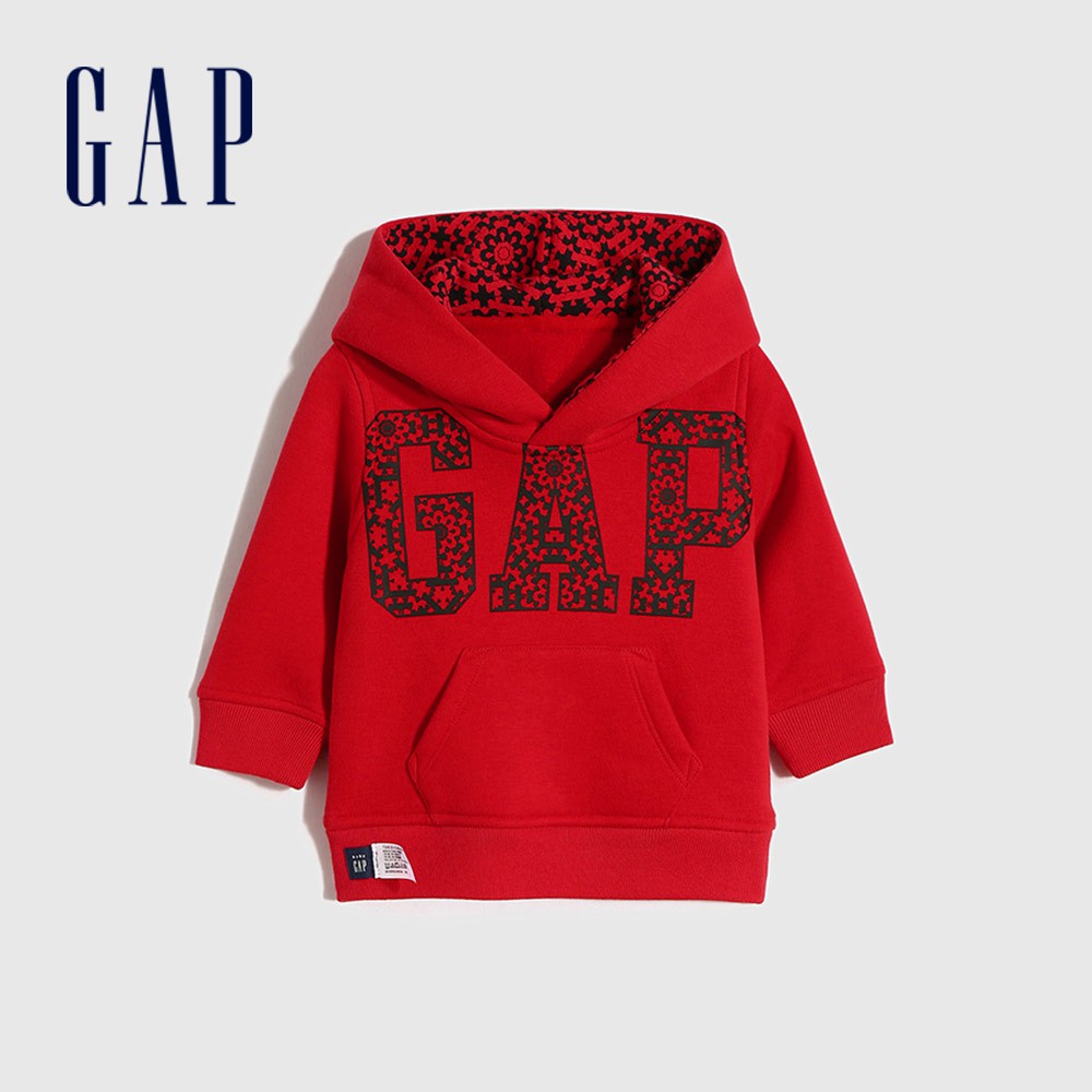 Gap 嬰兒裝 Logo帽T 碳素軟磨系列-紅色(656187)