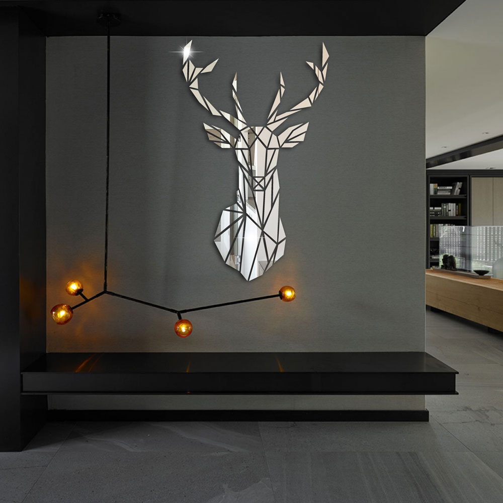 鹿頭3D立體亞克力鏡面牆貼畫酒店大廳背景牆客廳壁爐牆面裝飾自粘