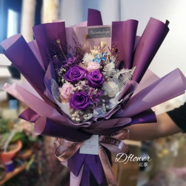 Dflower花事高雄花店紫色永生花玫瑰花束 蝦皮購物