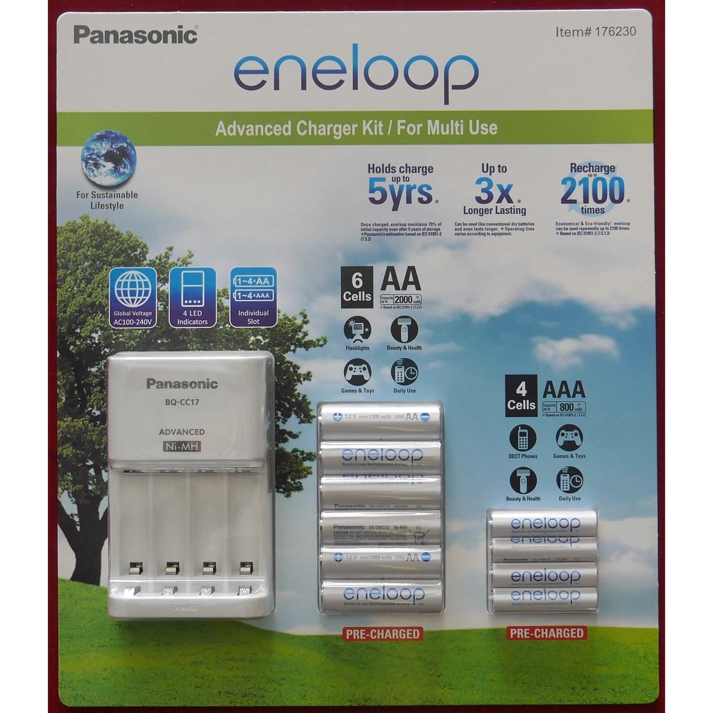 Costco國際牌Panasonic Eneloop 三號電池x6入+四號電池x4入(日本製)+充電器套組