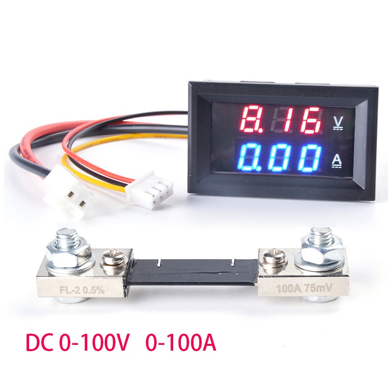 雙數字電壓 Amp 表規 DC 0-100V 50A 100A 電壓表電流表藍色 + 紅色 LED 面板放大器電壓電流表