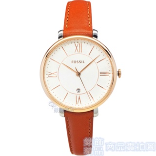 FOSSIL ES3842手錶 白面 玫瑰金框 駝色皮帶 36mm 女錶【澄緻精品】